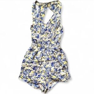 BCBG Floral Backless Romper - Yellow and Blue